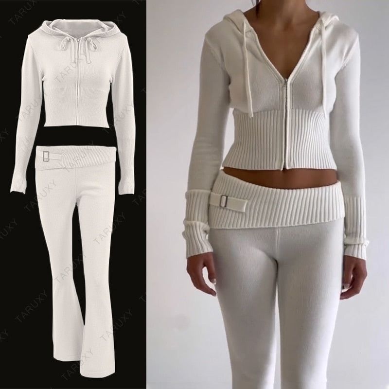 ZipFit- High Waist & Casual Zipper Hoodie Set - luvinly