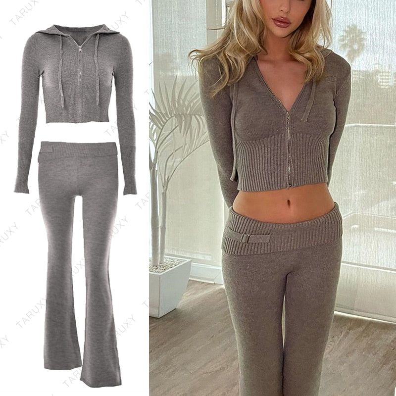 ZipFit- High Waist & Casual Zipper Hoodie Set - luvinly
