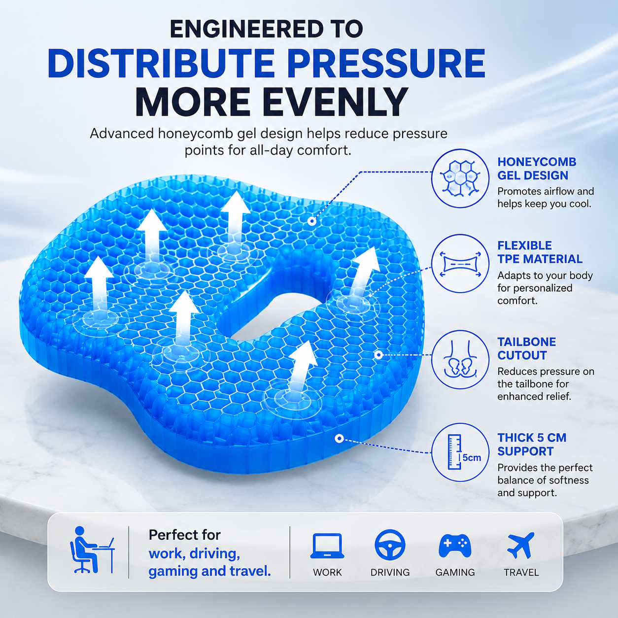 Luvinly Comfort Seat Cushion -Jelly Honeycomb Cooling  Pad