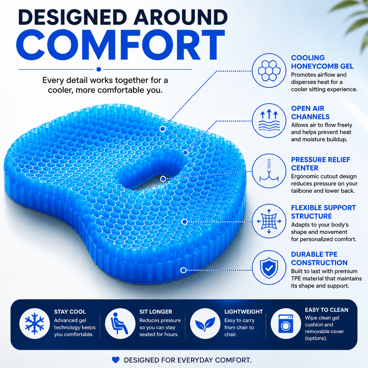 Luvinly Comfort Seat Cushion -Jelly Honeycomb Cooling  Pad